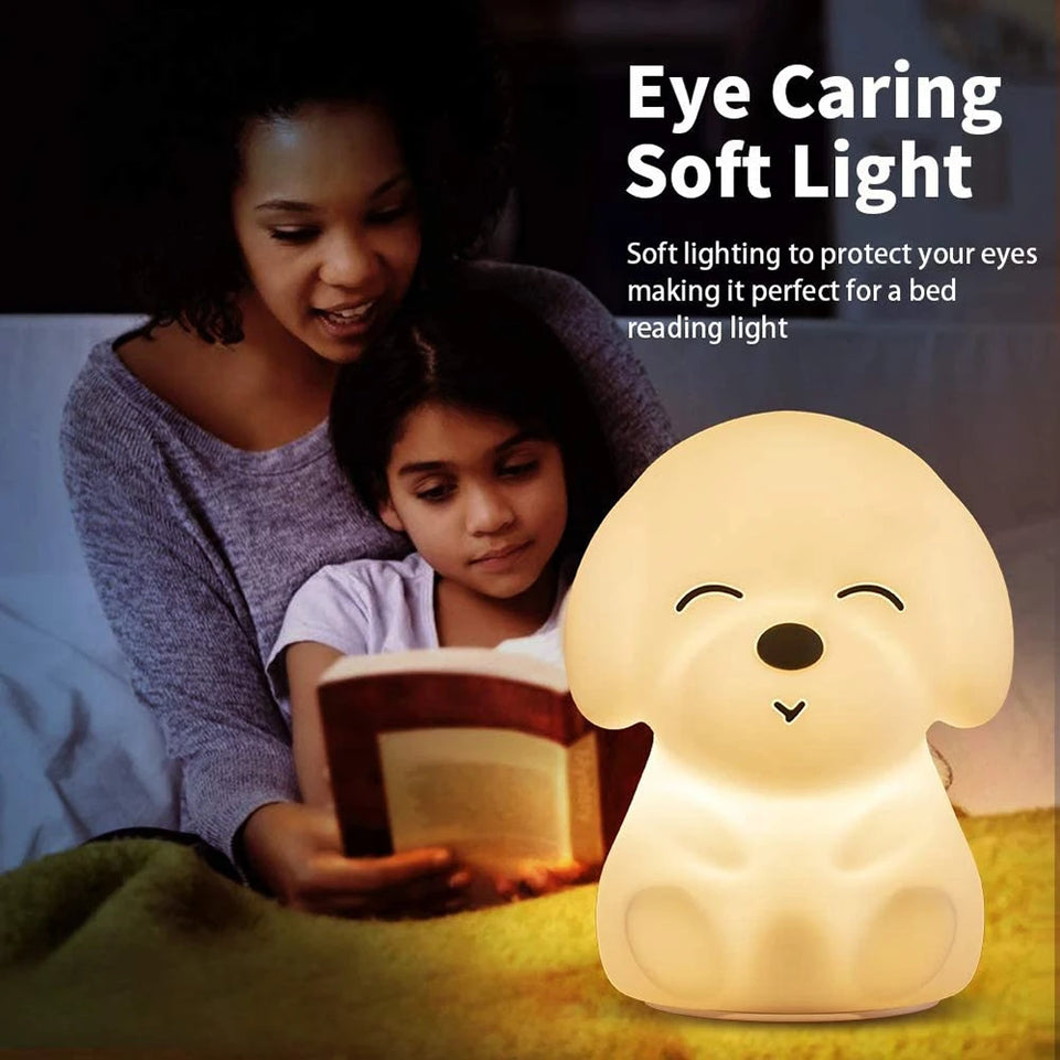 Dog LED Night Light Touch Sensor 7 Colors Dimmable USB Rechargeable Silicone Puppy Lamp for Children Baby Gift