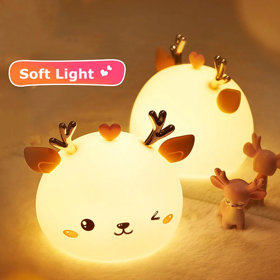Deer LED Night Light Touch Sensor Remote Control Colorful Silicone USB Rechargeable Bedroom Bedside Lamp for Children Baby Gift