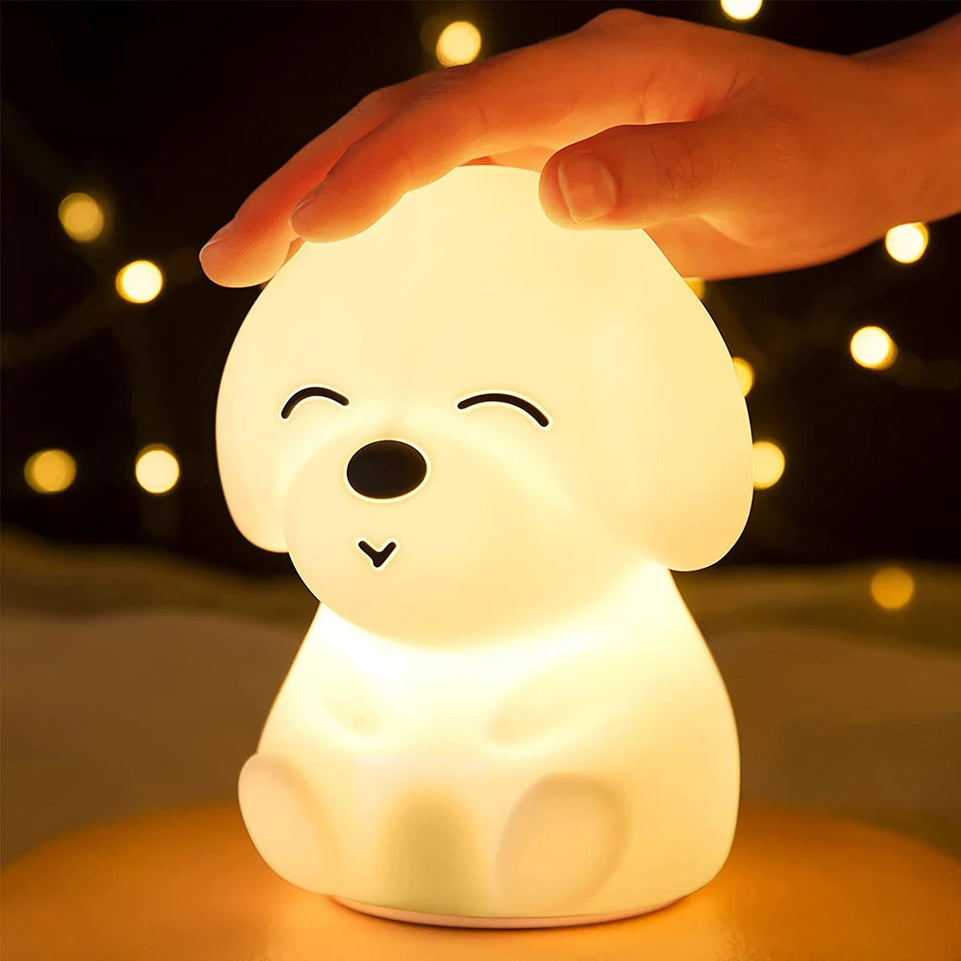 Dog LED Night Light Touch Sensor 7 Colors Dimmable USB Rechargeable Silicone Puppy Lamp for Children Baby Gift