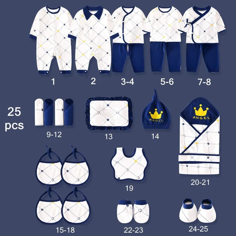 19/23/25 PCS Newborn Clothes Set Baby Gift Pure Cotton Baby Set 0-12 Months Autumn And Winter Kids Clothes Suit Unisex No Box