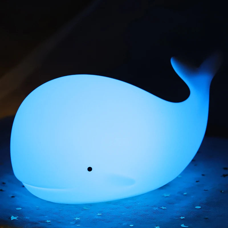 LED Children Night Light Whale Lamp 7 Color USB Rechargeable Silicone Desk Decor Bedroom Room Lamp for Kids Baby Gift