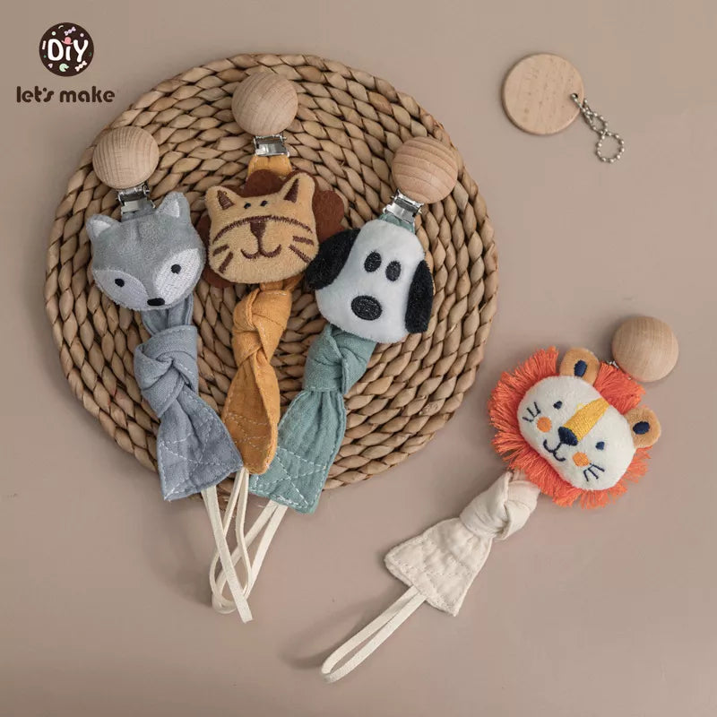 Let's Make 1pc Baby Cloth Animal Pacifier Chain Safe Teething Chain Baby Accessories Multicolor Cartoon Animals No FPA Baby Gift