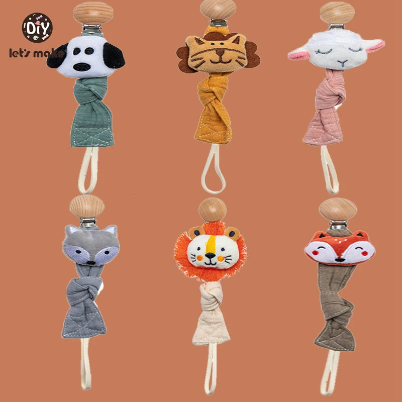 Let's Make 1pc Baby Cloth Animal Pacifier Chain Safe Teething Chain Baby Accessories Multicolor Cartoon Animals No FPA Baby Gift
