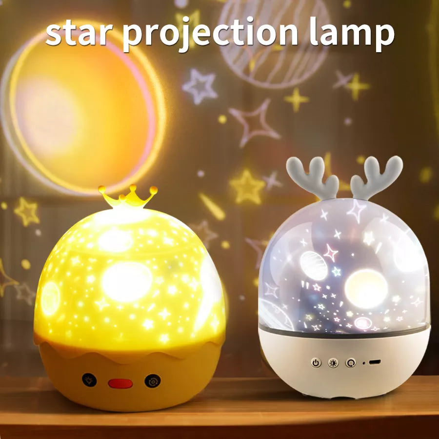 Elk Duck Rotating Starry Sky Projector Lamp Children Night Light Baby Gift Rechargeable Music Bluetooth Speaker Bedroom Decor