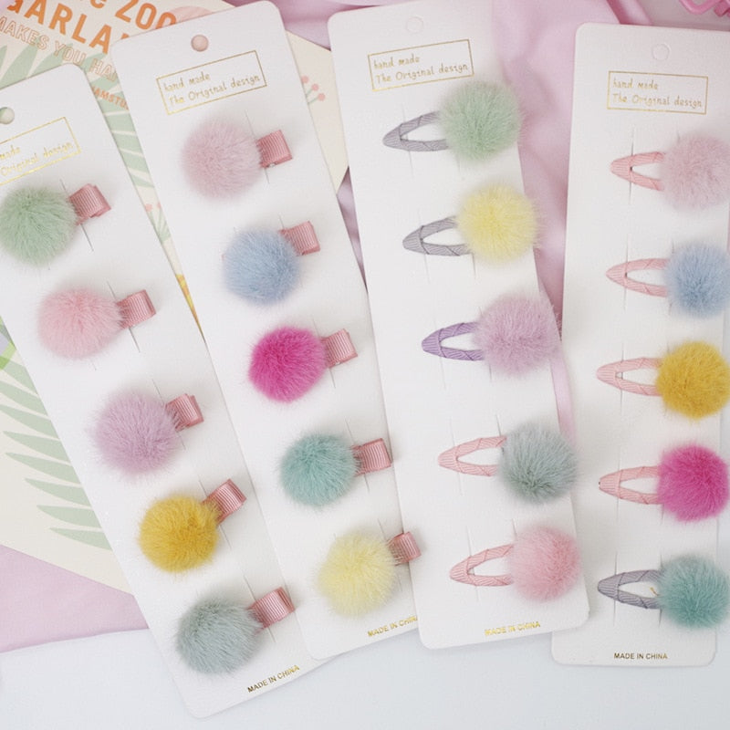 5pcs Cute Baby Hairpins Candy Color Pompoms Mini Barrettes for Little Girls Baby Hair Small Kids Headwear Accessoires