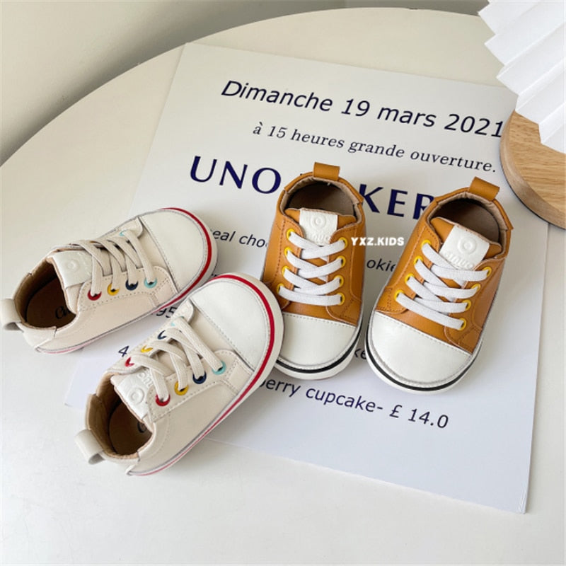 2023 New Autumn Baby Shoes Leather Toddler Boys Barefoot Shoes Soft Sole Girls Outdoor Tennis Fashion Little Kids Sneakers
